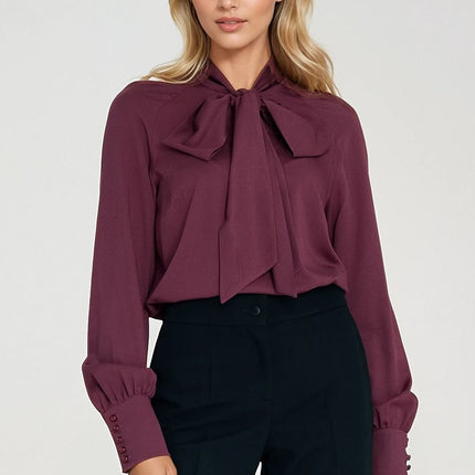 Women’s Elegant Viscose Blouse with Neck Scarf & Long Buttoned Cuffs - MimiStylez