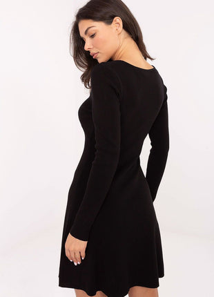 Women’s Knitted Mini Dress with V - Neck & Long Sleeves - MimiStylez