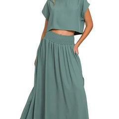 Zenana Heavy Woven Span Crop Tee & Skirt Set - MimiStylez