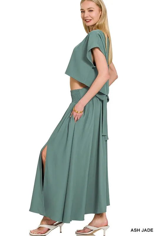 Zenana Heavy Woven Span Crop Tee & Skirt Set - MimiStylez